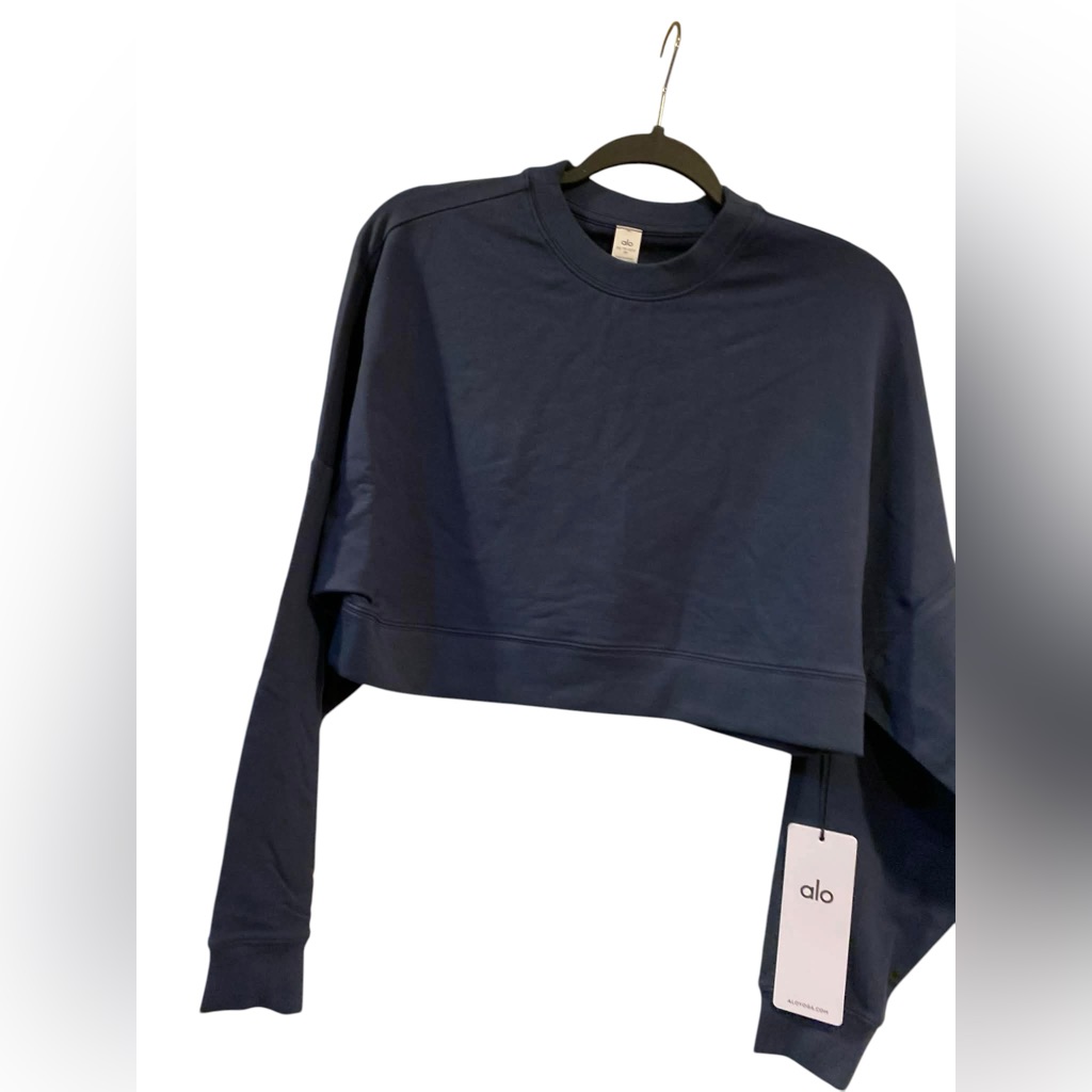 Nwt Alo Yoga Cropped Sway Crewneck Pullover Navy Size Xs